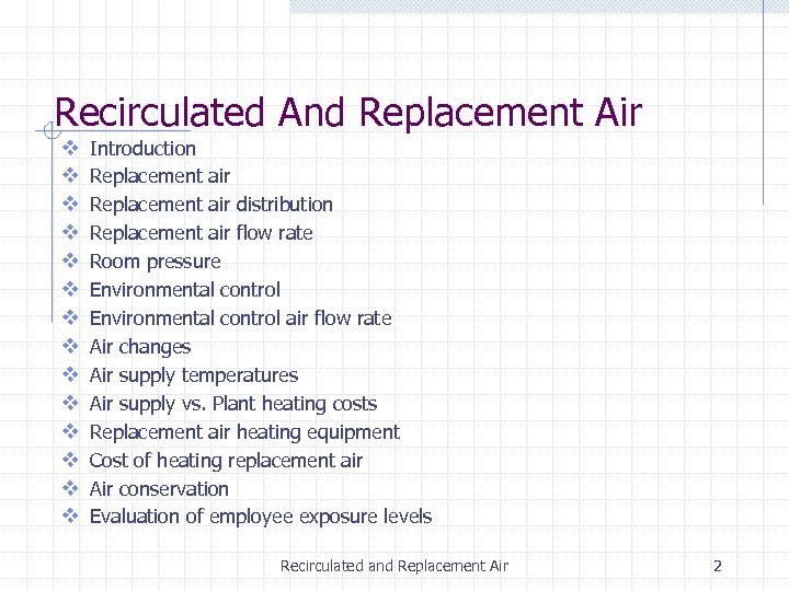 Recirculated And Replacement Air v v v v Introduction Replacement air distribution Replacement air