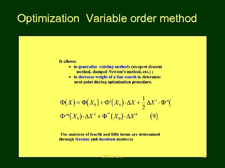 Optimization Variable order method SW, EB, Grid 26 