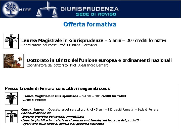 Offerta formativa Laurea Magistrale in Giurisprudenza – 5 anni – 300 crediti formativi Coordinatore