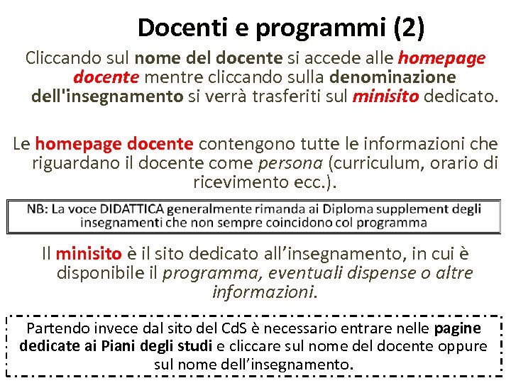 Docenti e programmi (2) Cliccando sul nome del docente si accede alle homepage docente