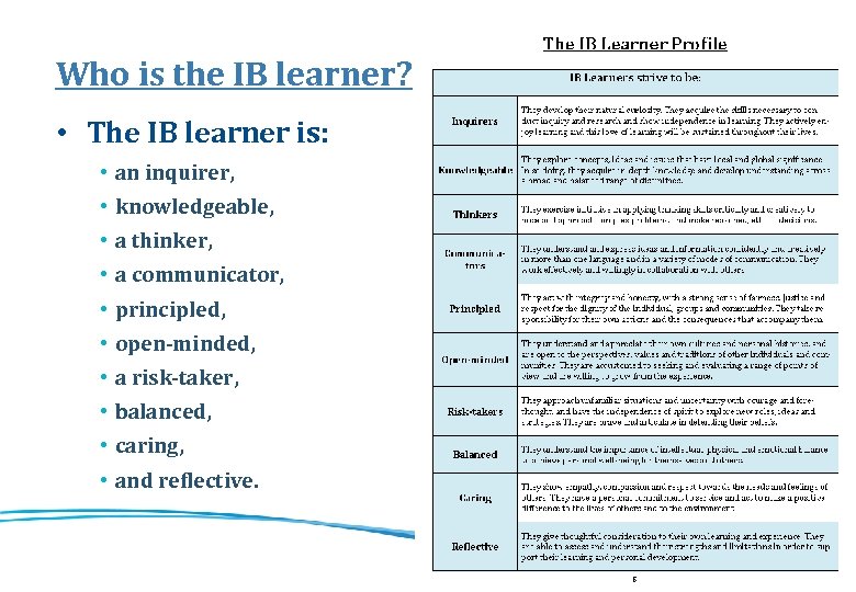 Who is the IB learner? • The IB learner is: • an inquirer, •