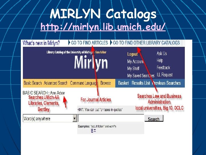MIRLYN Catalogs http: //mirlyn. lib. umich. edu/ 