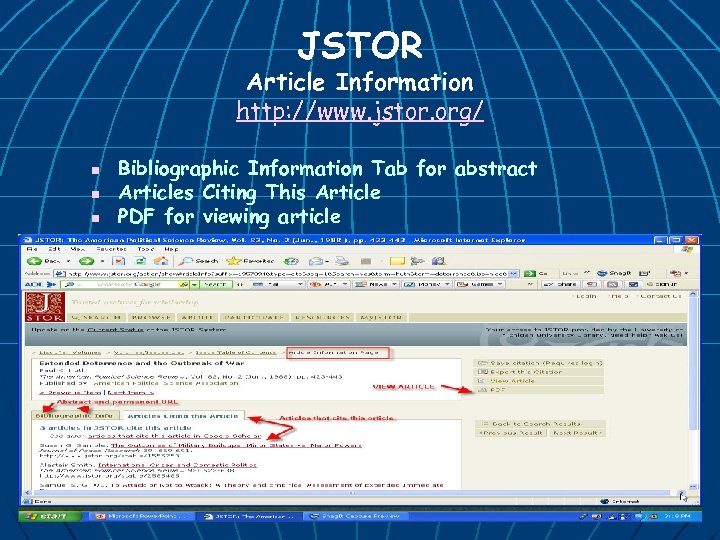 JSTOR Article Information http: //www. jstor. org/ n n n Bibliographic Information Tab for