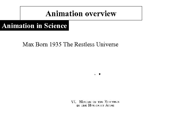Animation overview Animation in Science Max Born 1935 The Restless Universe 