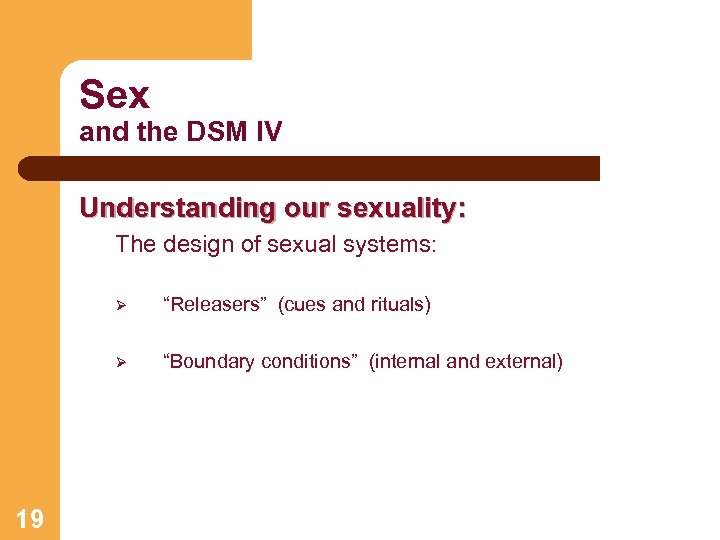Sex and the DSM IV Understanding our sexuality: The design of sexual systems: Ø