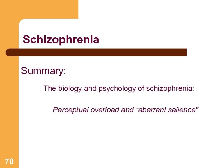 Schizophrenia Summary: The biology and psychology of schizophrenia: Perceptual overload and “aberrant salience” 70
