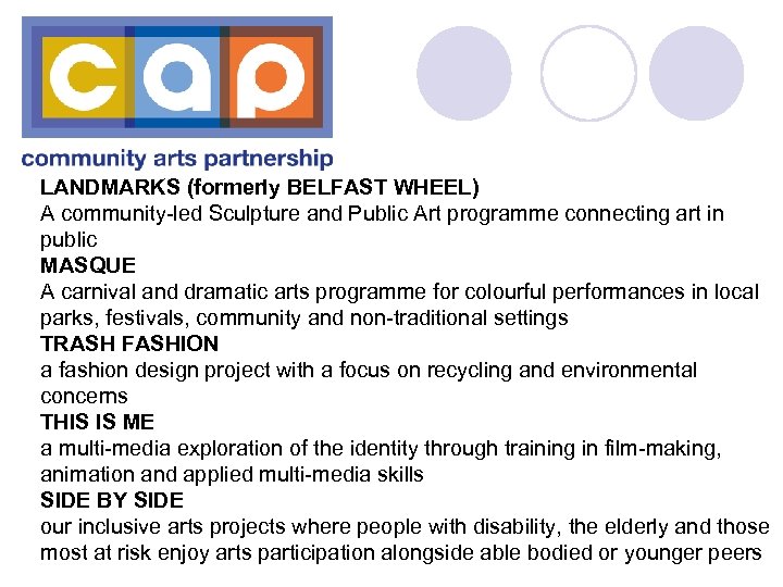 LANDMARKS (formerly BELFAST WHEEL) A community-led Sculpture and Public Art programme connecting art in