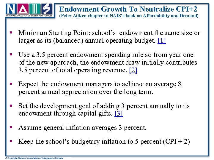 Endowment Growth To Neutralize CPI+2 (Peter Aitken chapter in NAIS’s book on Affordability and