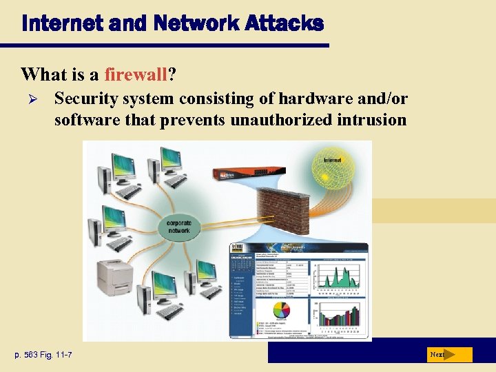 Internet and Network Attacks What is a firewall? Ø Security system consisting of hardware