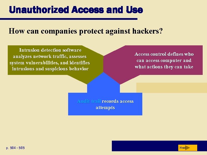 Unauthorized Access and Use How can companies protect against hackers? Intrusion detection software analyzes