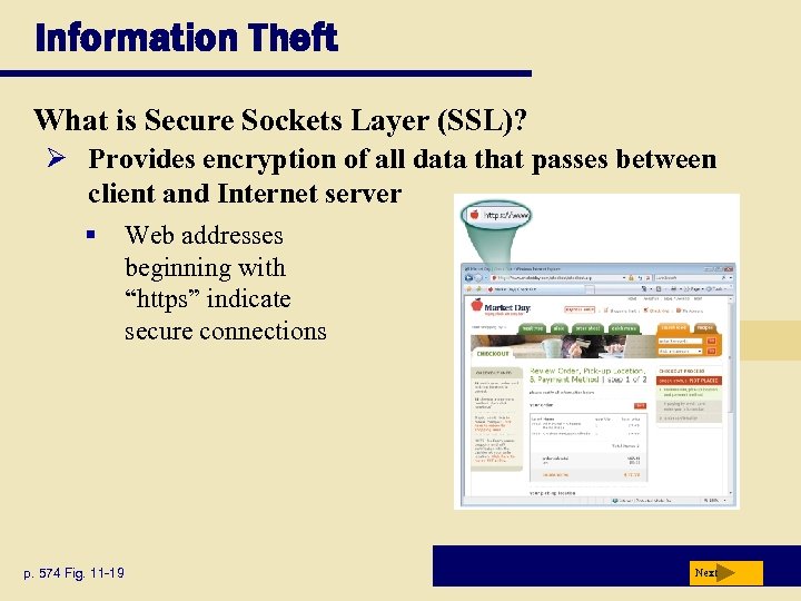 Information Theft What is Secure Sockets Layer (SSL)? Ø Provides encryption of all data