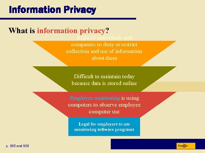 Information Privacy What is information privacy? Right of individuals and companies to deny or