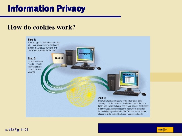 Information Privacy How do cookies work? p. 583 Fig. 11 -28 Next 