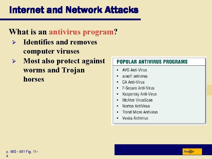 Internet and Network Attacks What is an antivirus program? Ø Ø Identifies and removes