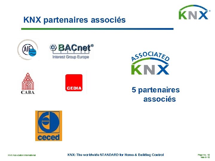 KNX partenaires associés 5 partenaires associés KNX Association International KNX: The worldwide STANDARD for