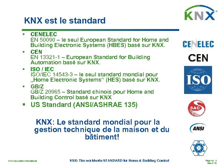 KNX est le standard § § CENELEC EN 50090 – le seul European Standard