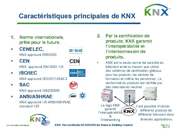 Caractéristiques principales de KNX Norme internationale, prête pour le future. § 2. Par la