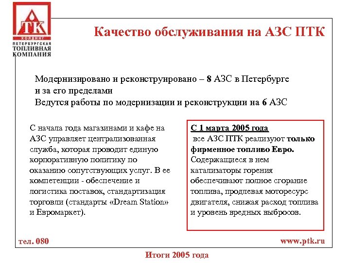Качество обслуживания на АЗС ПТК Модернизировано и реконструировано – 8 АЗС в Петербурге и
