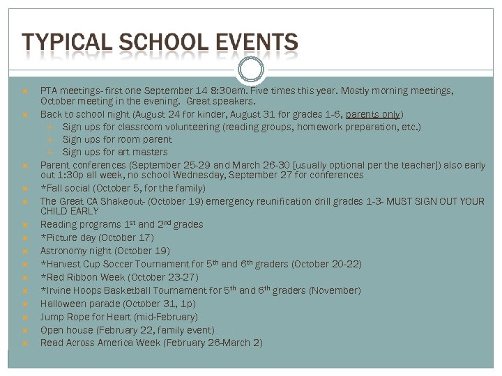  PTA meetings- first one September 14 8: 30 am. Five times this year.