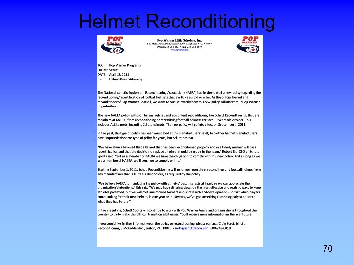 Helmet Reconditioning 70 