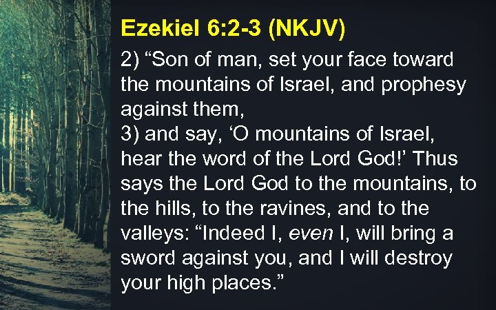 Ezekiel 6: 2 -3 (NKJV) 2) “Son of man, set your face toward the