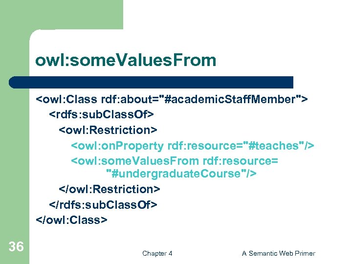 owl: some. Values. From <owl: Class rdf: about="#academic. Staff. Member"> <rdfs: sub. Class. Of>