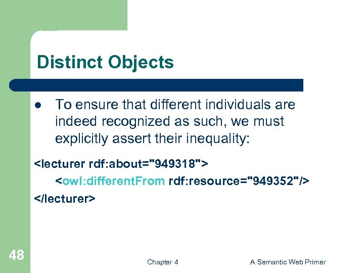 Distinct Objects l To ensure that different individuals are indeed recognized as such, we