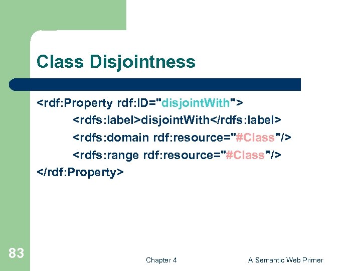 Class Disjointness <rdf: Property rdf: ID="disjoint. With"> <rdfs: label>disjoint. With</rdfs: label> <rdfs: domain rdf: