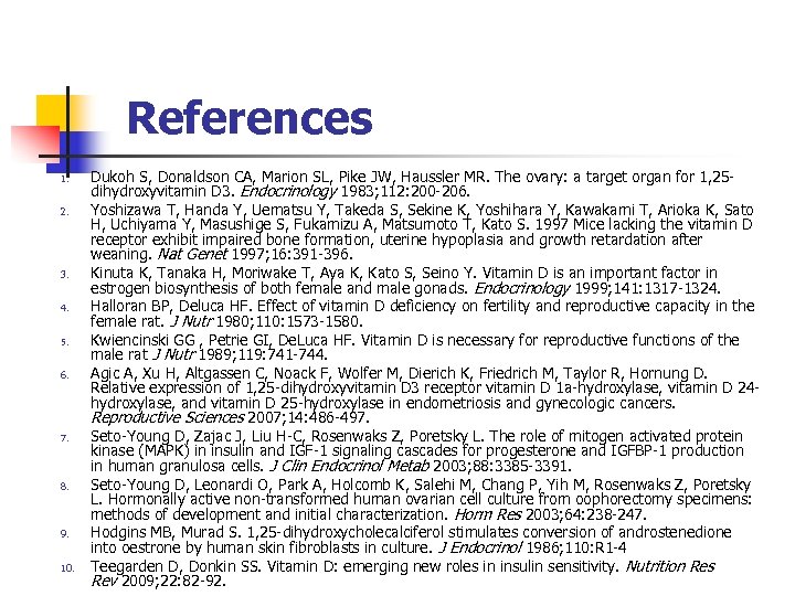 References 1. 2. 3. 4. 5. 6. 7. 8. 9. 10. Dukoh S, Donaldson