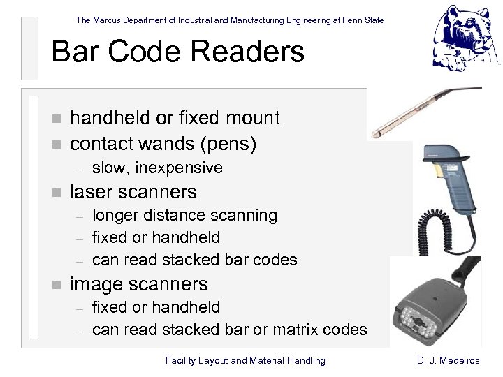 The Marcus Department of Industrial and Manufacturing Engineering at Penn State Bar Code Readers
