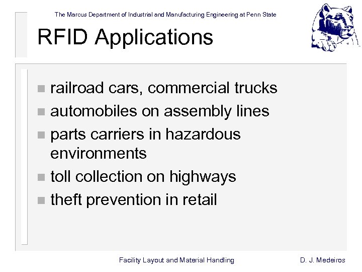 The Marcus Department of Industrial and Manufacturing Engineering at Penn State RFID Applications railroad