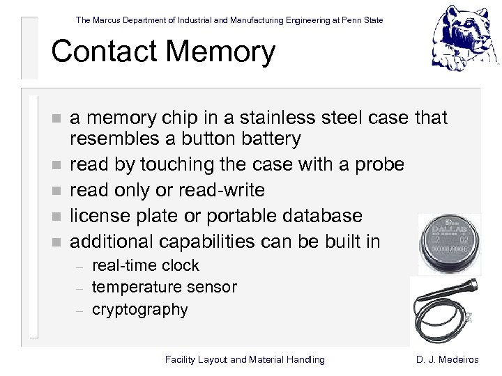 The Marcus Department of Industrial and Manufacturing Engineering at Penn State Contact Memory n