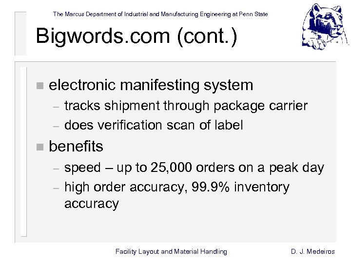The Marcus Department of Industrial and Manufacturing Engineering at Penn State Bigwords. com (cont.