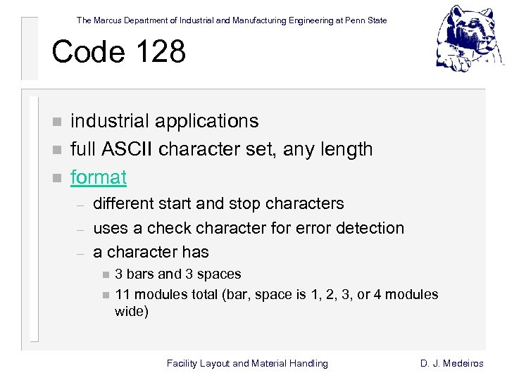 The Marcus Department of Industrial and Manufacturing Engineering at Penn State Code 128 n