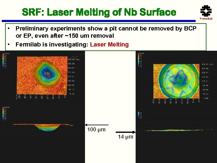 SRF: Laser Melting of Nb Surface • Preliminary experiments show a pit cannot be