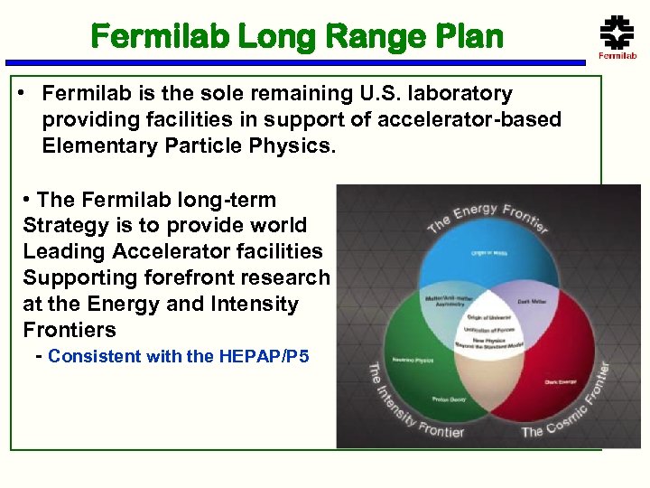 Fermilab Long Range Plan • Fermilab is the sole remaining U. S. laboratory providing