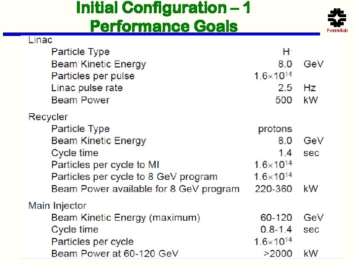 Initial Configuration – 1 Performance Goals 