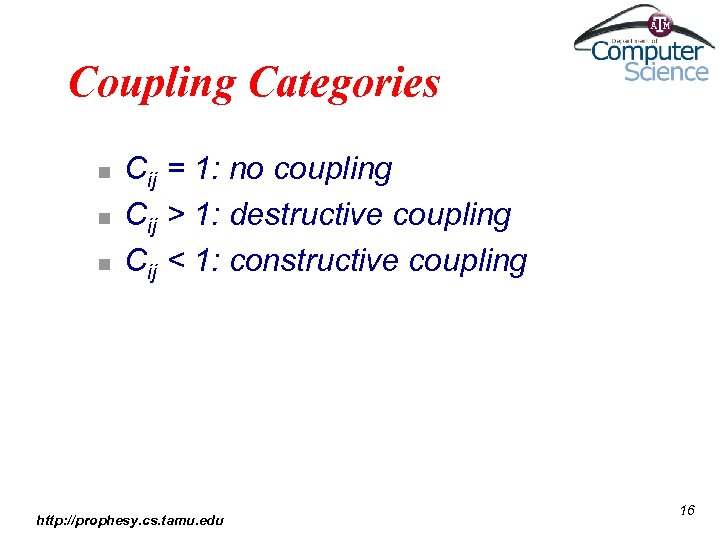 Coupling Categories n n n Cij = 1: no coupling Cij > 1: destructive