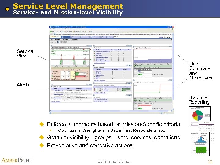 Service Level Management Service- and Mission-level Visibility Service View User Summary and Objectives Alerts