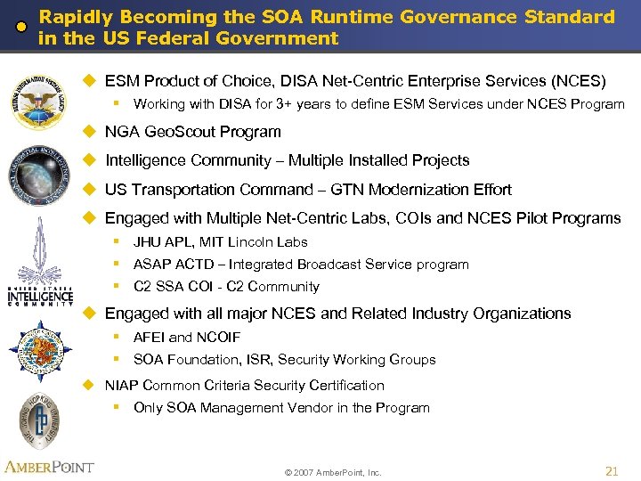Rapidly Becoming the SOA Runtime Governance Standard in the US Federal Government u ESM