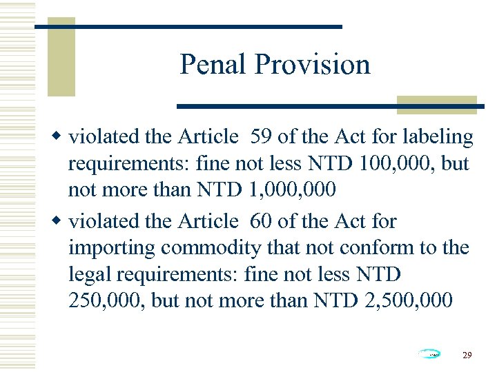 Penal Provision w violated the Article 59 of the Act for labeling requirements: fine