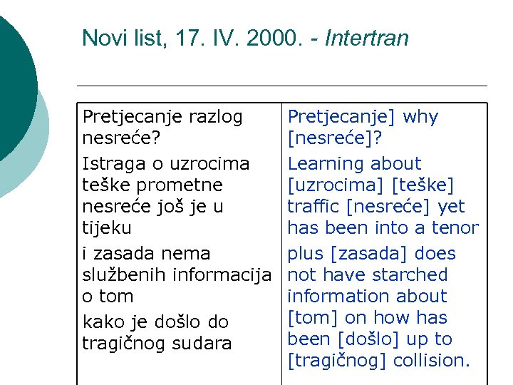 Novi list, 17. IV. 2000. - Intertran Pretjecanje razlog nesreće? Istraga o uzrocima teške