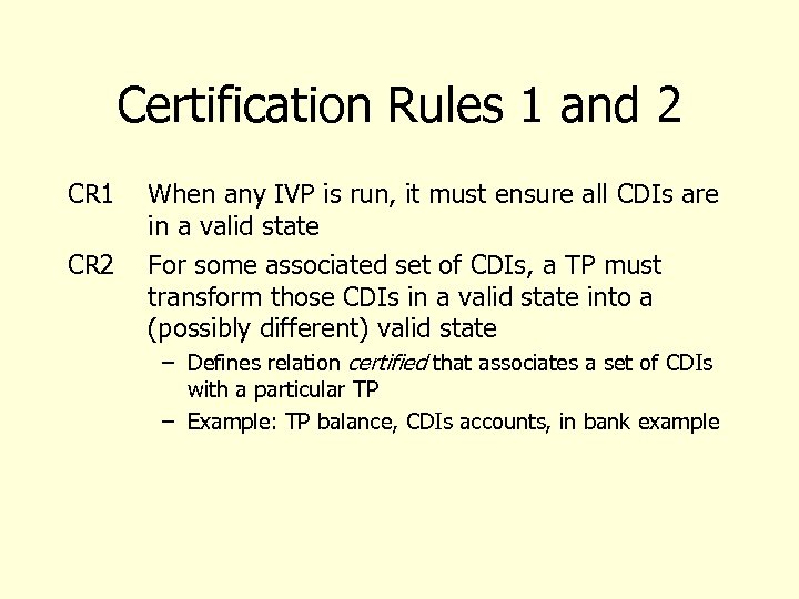 Certification Rules 1 and 2 CR 1 CR 2 When any IVP is run,