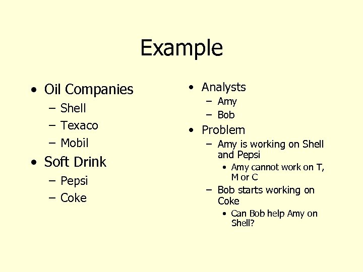 Example • Oil Companies – Shell – Texaco – Mobil • Soft Drink –