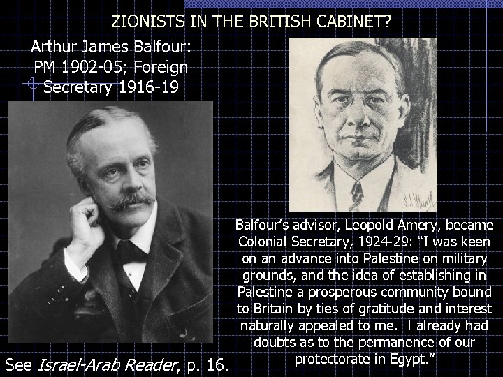 ZIONISTS IN THE BRITISH CABINET? Arthur James Balfour: PM 1902 -05; Foreign Secretary 1916