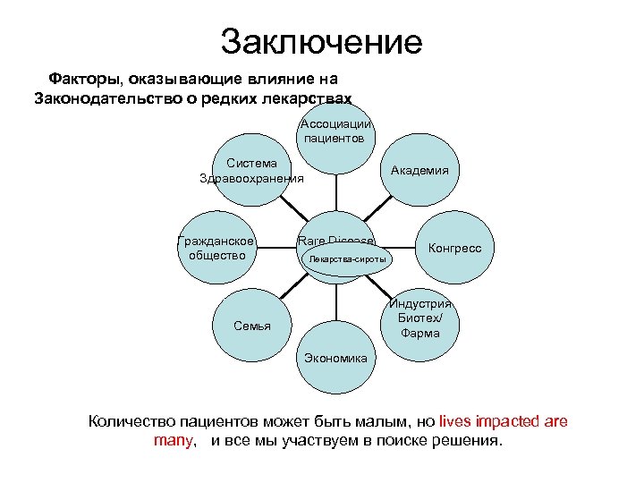 Заключение Факторы, оказывающие влияние на Законодательство о редких лекарствах Ассоциации пациентов Система Здравоохранения Гражданское