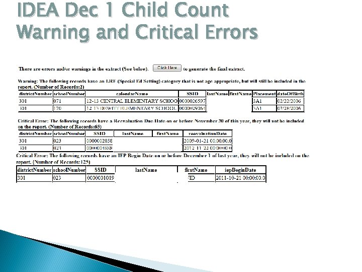 IDEA Dec 1 Child Count Warning and Critical Errors 