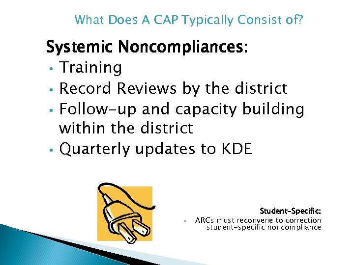 What Does A CAP Typically Consist of? Systemic Noncompliances: • Training • Record Reviews