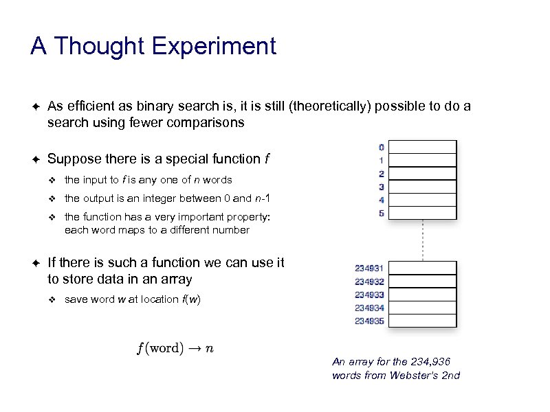 A Thought Experiment ✦ As efficient as binary search is, it is still (theoretically)