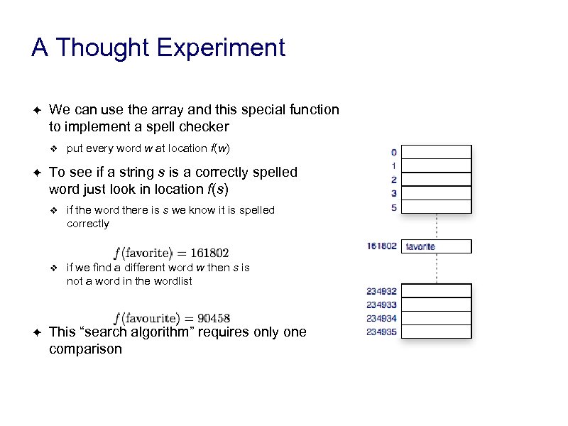 A Thought Experiment ✦ We can use the array and this special function to